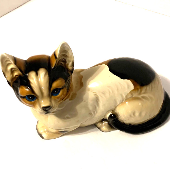 Vintage Harvey Knox Ceramic Calico Cat Blue Eyes Signed - Picture 12 of 15